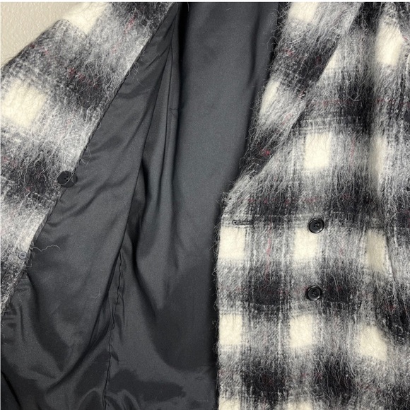 Theory Shaggy Pea Coat Cafe Lithe Wool Blend Black/White Check - Picture 4 of 10